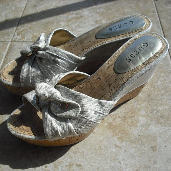 GUESS Cork Wedge Metallic Sandals size 9.5 - Picture 1 of 8